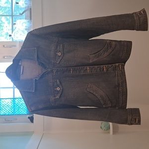 Chicos 0 Small 4 Platinum Blue Rhinestones Denim Jean Jacket Button Front Bling